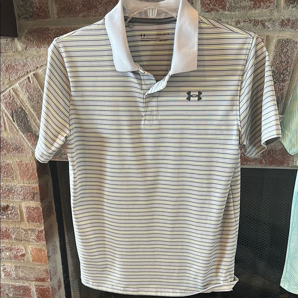 Under Armour White and Gray Striped Polo Shirt
